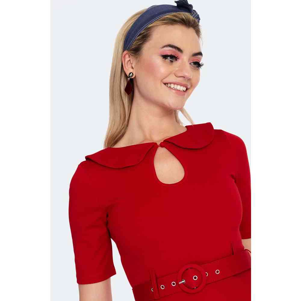 Voodoo Vixen - Knitted belt top with peter pan collar Top - Red